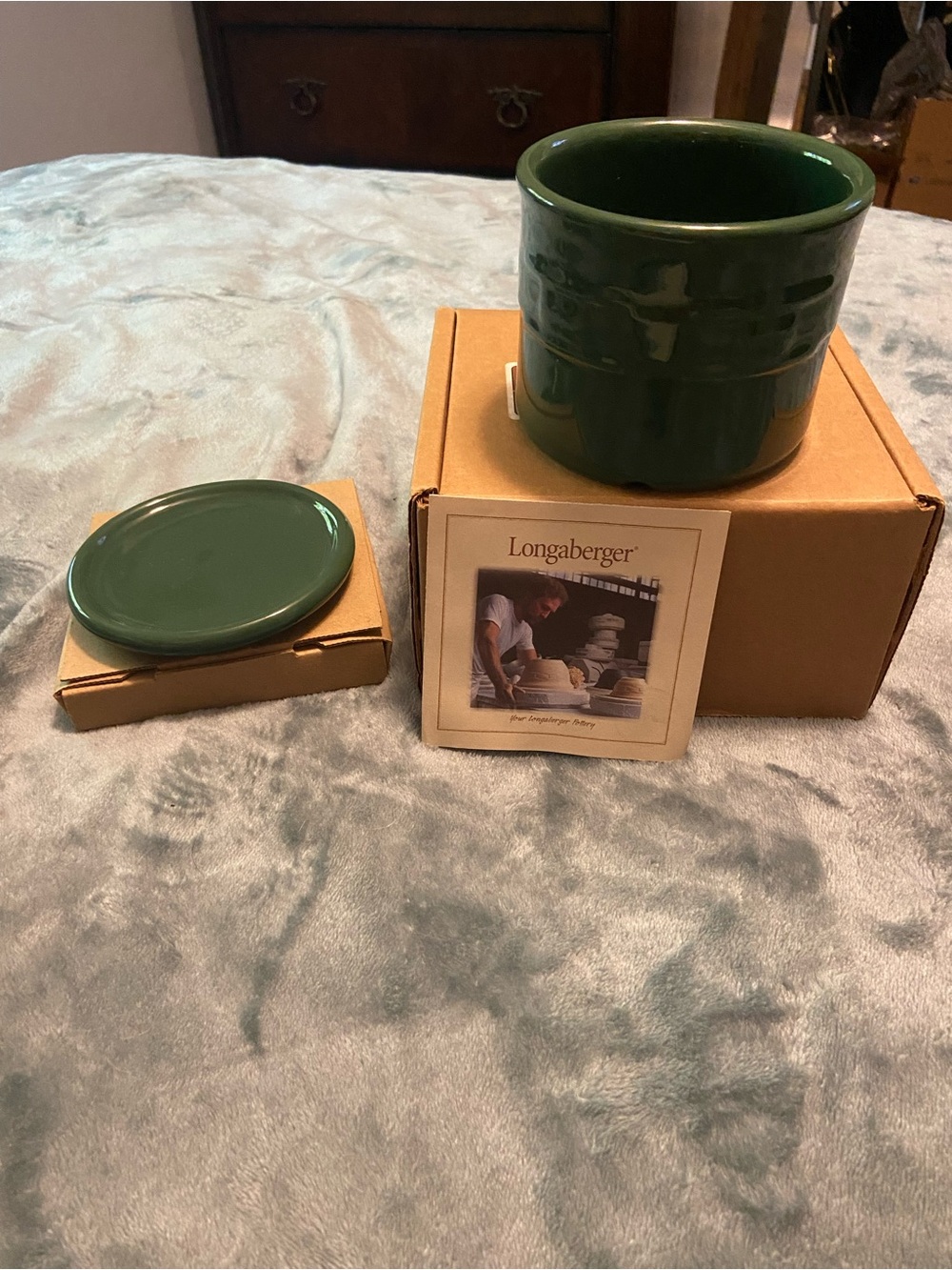 Longaberger Deep Green Ceramic Crock with Lid